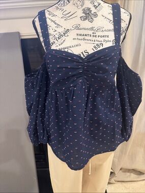 BCBGeneration Navy Cold-Shoulder Camisole with Pink Dot Print